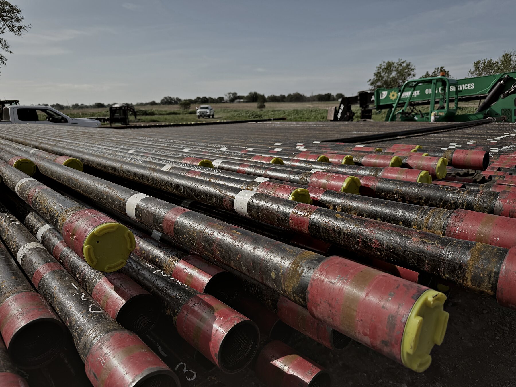 Production tubing racked on location at Vaughan Well No. 1